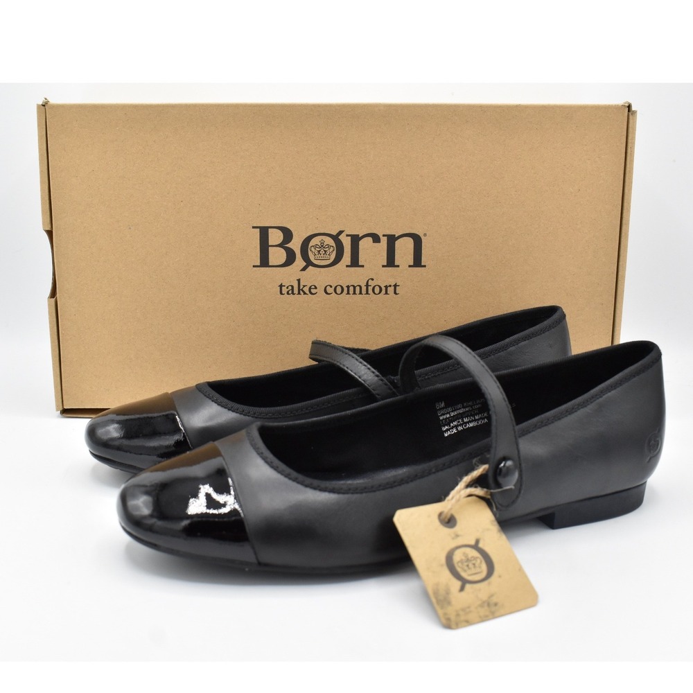 Born Women Size 8 Pandi Black Patent Combo Leather Mary Jane Ballet Flats Shoes